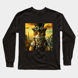 Steampunk Cat In Wonderland Long Sleeve T-Shirt